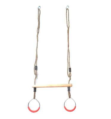 China Outdoor Wooden Ring Swing Fitness Furniture Hanging Swings With PE Metal Gym Ring For Kids Adults Fitness Workout Exercise Game for sale