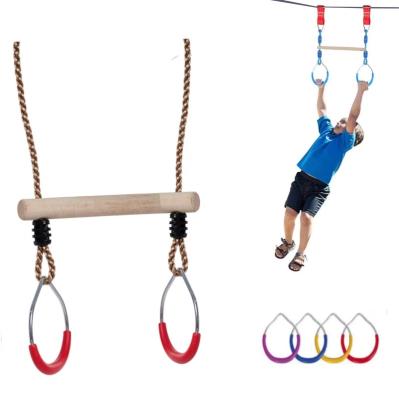 China Modern Gymnastic Rings With Wooden Handheld Trapeze Swing Adult Training Fitness Ring Sports for sale