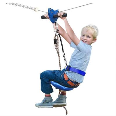 China Modern Kids Toys 100 Feet Backyard Green Steel Line Zip Kit With Adjustable Seat Spring Brake for sale