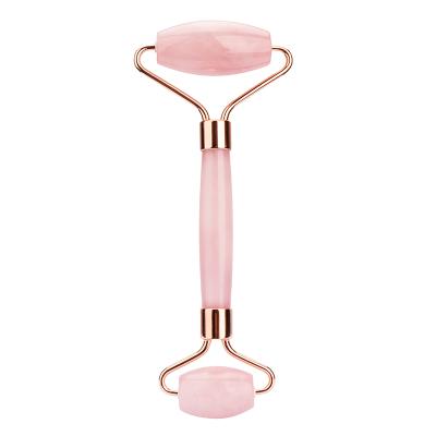 China Portable 100% Real Natural Pink Silent Roller Beauty Products Natural Rose Quartz Massager Gua Sha Board Tool Jade Roller Gua Sha for sale