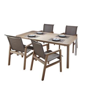 China Eco-friendly Furniture Aluminum Outdoor Plastic Good Quality Wood Dining Table Set Garden Furniture With 4 Chairs for sale