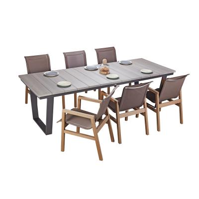 China Hot Sale Eco - Friendly Popular Garden Furniture Table And Outdoor Dining Aluminum Chair Set With Synthetic Teak for sale