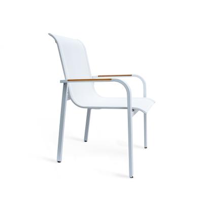 China Eco-friendly modern hot sale nordic style factory price dining chair outdoor synthetic teak chair dining mesh textile set chair for sale