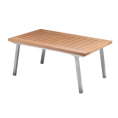 China New Fancy Eco-friendly Modern Design Used Small Rectangle Stainless Steel Legs Coffee Table Plastic Wood Top Furniture For Outdoor Furniture for sale