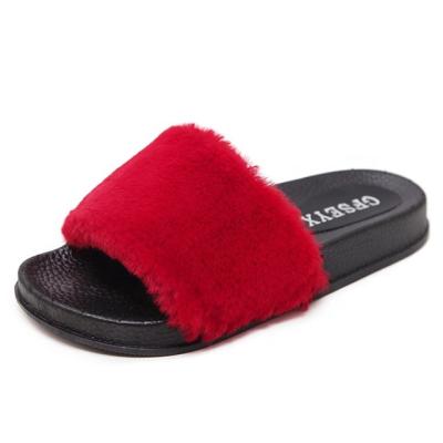 China High Quality Anti-Slippery Fur Slipper Customized Women Outdoor Sandal Fox Fur Slide Slippers for sale