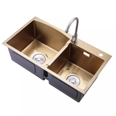 China Without Faucet Customize Nano Stainless Steel Handmade Drop In Double Brushed Finished Bowls Morden Kitchen Sink for sale