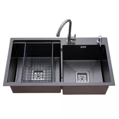 China Without Faucet Premium Quality 16 Gauge Matte Double Bowl Black Kitchen Sink Handmade for sale