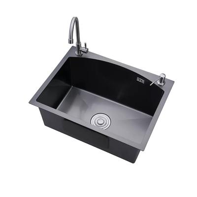 China Without Faucet High Quality Handmade Single Bowl Undermount Black Stainless Steel Kitchen Sink for sale