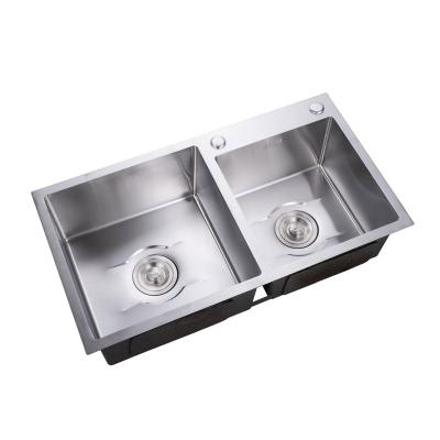 China Without Faucet High Quality Handmade Nano 304 Stainless Steel Double Bowl Kitchen Sink for sale