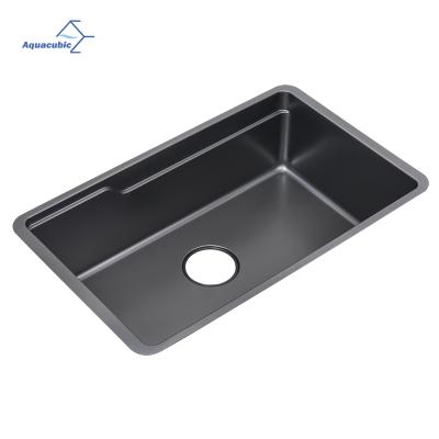 China Faucetless Aquacubic Black Undermount Stainless Steel 30 Inch Gunmetal 304 Handmade Kitchen Sink With Rim for sale