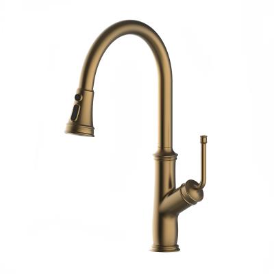 China Aquacubic Modern Lead Free Brass Brushed Gold 3 Function Pull Down Kitchen Faucet for sale