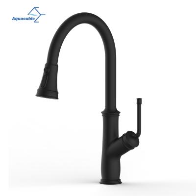 China Aquacubic Matte Black Modern Lead Free Brass 3 Function Pull Down Kitchen Faucet With Magnetic Coupling Sprayer for sale