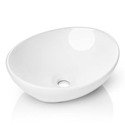 China Without Faucet Aquacubic White Oval Ceramic Topmount Vessel Bathroom Sink for sale