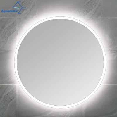 China Bright Factory Ready To Ship 24*24 Inch Acrylic Frame Smart Anti Fog Touch Switch Bathroom Mirror With Round Shelf Mirror For Bathroom for sale