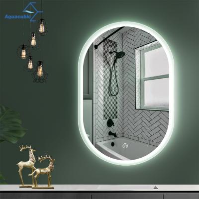 China US Warehouse Illuminated 26X18 Inch Smart Bathroom Mirror With Light Hanging Vertically Frameless Oval Smart Vanity Mirror for sale