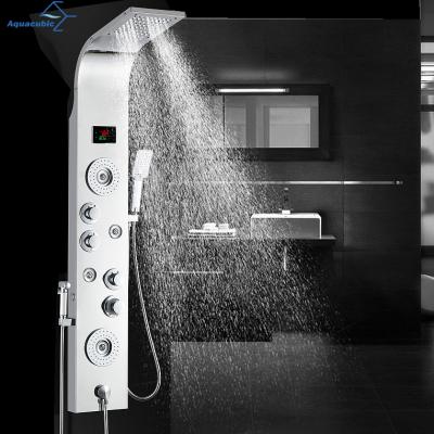 China With Sliding Bar Bathroom Wall Mount Stainless Steel Massage Shower Panel With Led Lights for sale