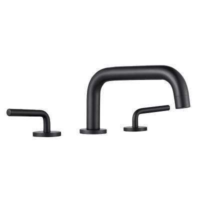 China Modern Cupc Bathroom Basin Faucets Brass Body Black Metered Widespread Faucet With Two Handles for sale