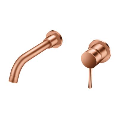 China Aquacubic Metered Faucets Brushed Rose Gold Single Handle Wall Mount Bathroom Basin Faucet for sale