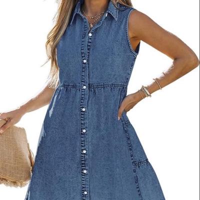 China 2023 summer denim anti-static dresses for women ladies denim shorter dress without sleeves more colors for sale