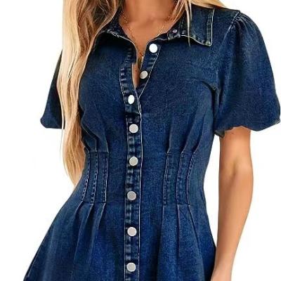 China Anti-Static Summer Denim Dress For Women Slim Fit Jean Blast Sleeve Dresses For Women 2023 Women Casual Dress Dresses for sale