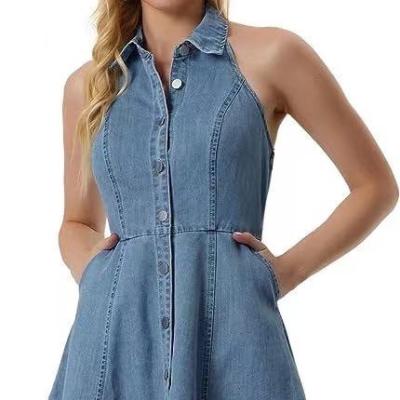 China Anti-Static Denim Dresses For Women Halter Neck Button Down Shirt Dress Sexy Denim Dress for sale