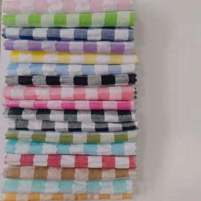 China Wholesale Anti-Static In Stock Polyester Cotton Yarn Dyed Cotton Seersucker Stretch Woven Fabric For Kids for sale