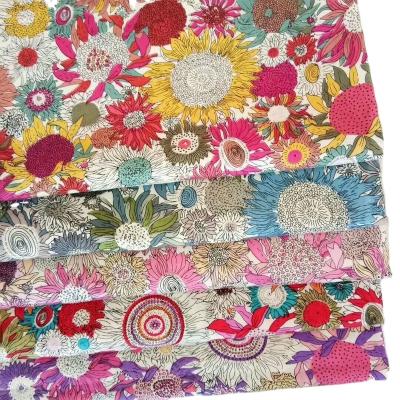 China Large Sustainable Daisy Sunflower Cotton Floral Printed Fabric For Kids Girls Dress Skirts for sale