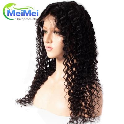 China Glueless Virgin Cambodian Hair Knots Deep Wave Elastic Band Glueless Bleached Deep Curly Half Full Lace Front Wig for sale