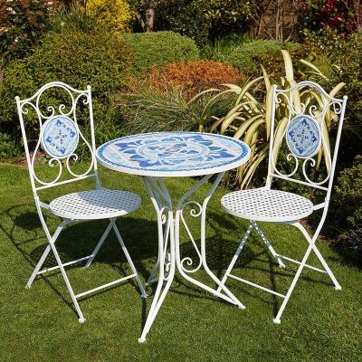 China Patio\Garden\Outdoor\Restaurant\Bar White Blue Bistro Mosaic Set Patio Garden Table and 2 Chairs for sale