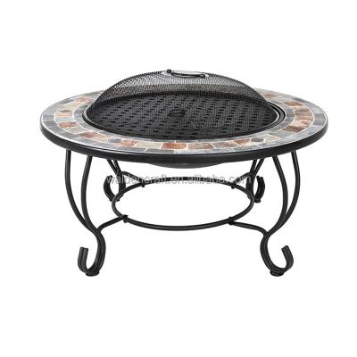 China BBQ outdoor heating garden log slate fire pit burning table with grill grate for sale