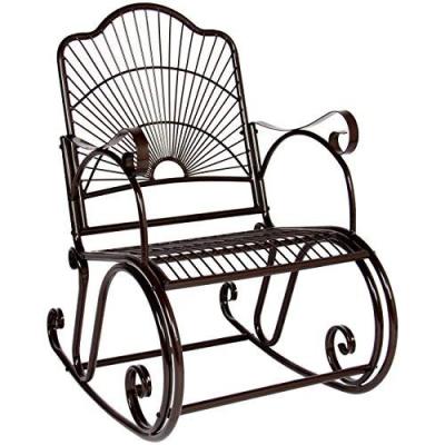 China Eco-friendly Antique Outdoor Patio Iron Roller Porch Rocking Chair Deck Seat Backyard Glider - Brown for sale