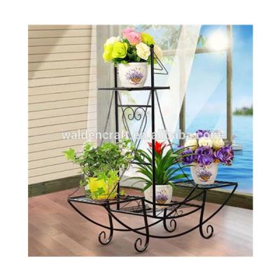 China Durable Metal Boat Flower Cart Sail Iron Garden Planter Stand Decor Gift for sale