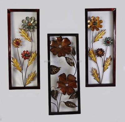 China Floral China Metal Wall Art For Home And Office Decor Framed Blue And Yellow Daisy for sale