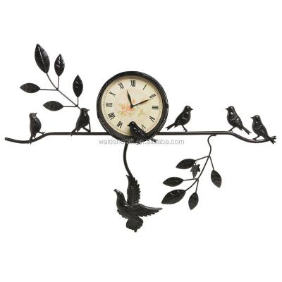 China Europe Style Walden Crafts Decorative Black Tree branch and birds design Roman Numeral Metal Wall Clock analog vintage style for sale