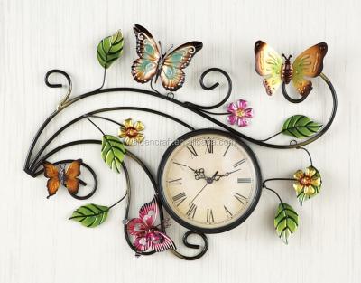 China Wholesale Cheap Wall Art Scrolling Butterfly Home Decor Europe Style Metal Wall Clock for sale