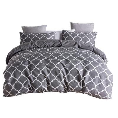 China Gray Color Print Microfiber Duvet Set Microfiber 3PCS Bedding Set Viable Comforter Cover Set for sale