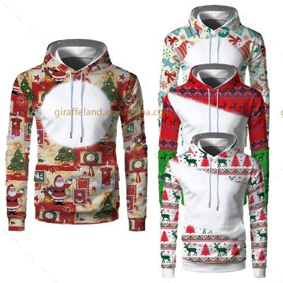 China Printable Custom Fake Air Layer Colorized Logo Christmas Sweatshirt Pullover Sublimation QUICK DRY Bleached Unisex Christmas Hoodies for sale