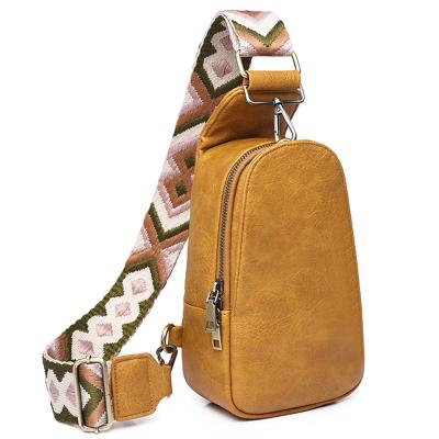 China Fashion Women Fashion Fanny Packs PU Leather Sling Bags Crossbody Waist Wide Lady Bags Retro Phone Shopping Holder Trunk Bag for sale