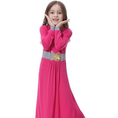 China Fabirc 2021 Best Selling Islamic Kids Girl Knitted Abaya Dress Muslim Cute Long Sleeve Kids for sale