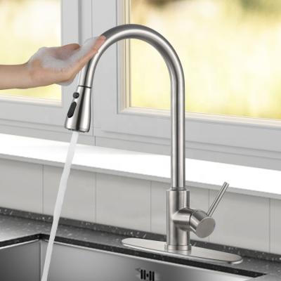 China Sense Faucets CE 304 Stainless Steel Kitchen Sink Water Black Brushed Gold Color Pull Out Smart Touch Sensor Kitchen Faucet for sale