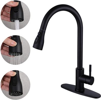 China Amazon Hot Sale Modern Deck Mounted SUS304 Stainless Steel Single Handle Pull Down Mixer Taps Pull Down Kitchen Black Faucet for sale