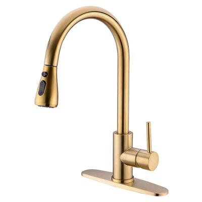 China Amazon Modern Hot Selling Deck Mounted SUS304 Stainless Steel Single Handle Pull Down Mixer Taps Pull Down Kitchen Faucet Gold for sale