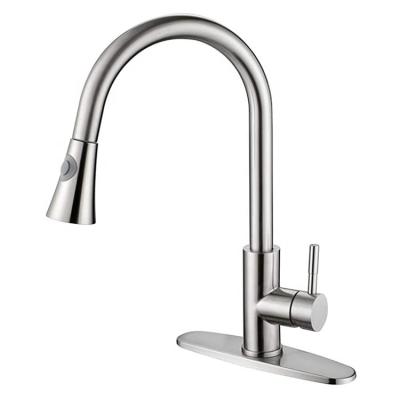 China Modern High Quality Deck Mounted SUS304 Stainless Steel Single Handle Pull Down Mixer Taps Pull Down Kitchen Faucet for sale