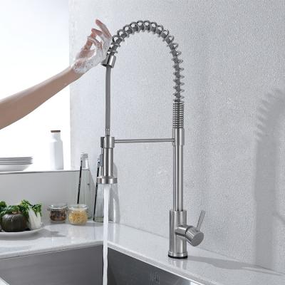 China Sense Faucets HaoLaiXing 304 Stainless Steel Kitchen Sink Water Brushed Color To Pull Out Touch Sense Smart Kitchen Faucet for sale