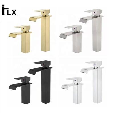 China Modern Single Handle Black Brushed Gold Waterfall Design Bathroom Faucet Faucet Taps Basin Factory In Kaiping griferia cascada for sale