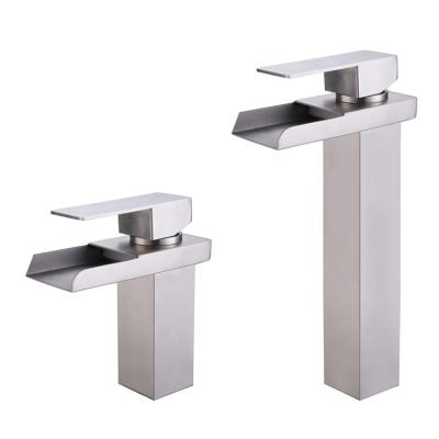 China Modern Luxury Home High Quality Brushed 304 Stainless Steel Bathroom Waterfall Basin Faucet for sale