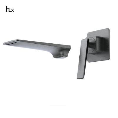 China Wall Mounted Gun Gray Concealed Waterfall Basin Faucet Style Modern European Brass Ceramic Single Lever Faucet Mixer Tap for sale