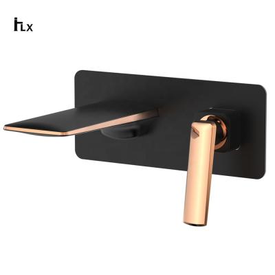 China Square Handle Modern Single Vessel Sink Brass Copper Concealed In Wall Mounted Bathroom Basin Faucet for sale