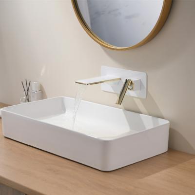 China Good Selling Modern Brass Hidden Faucet Wall Mounted White Gold Basin Faucet With Single Hole Mixer Tap for sale