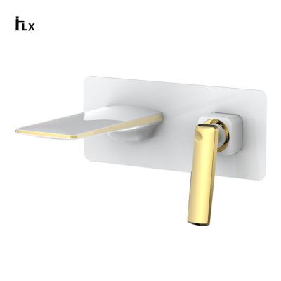 China Good Selling Modern Brass Hidden Faucet Wall Mounted White Gold Basin Faucet With Single Hole Mixer Tap for sale